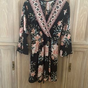 Billabong Bell Sleeve Black Floral Dress